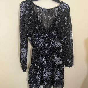 Solarsun Black Long Sleeve Floral Romper Size Small